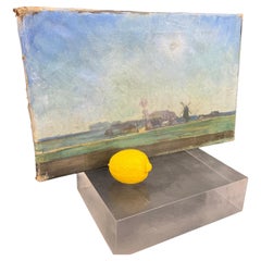 19th Century Danish Landscape Windmill Oil Painting, Denmark