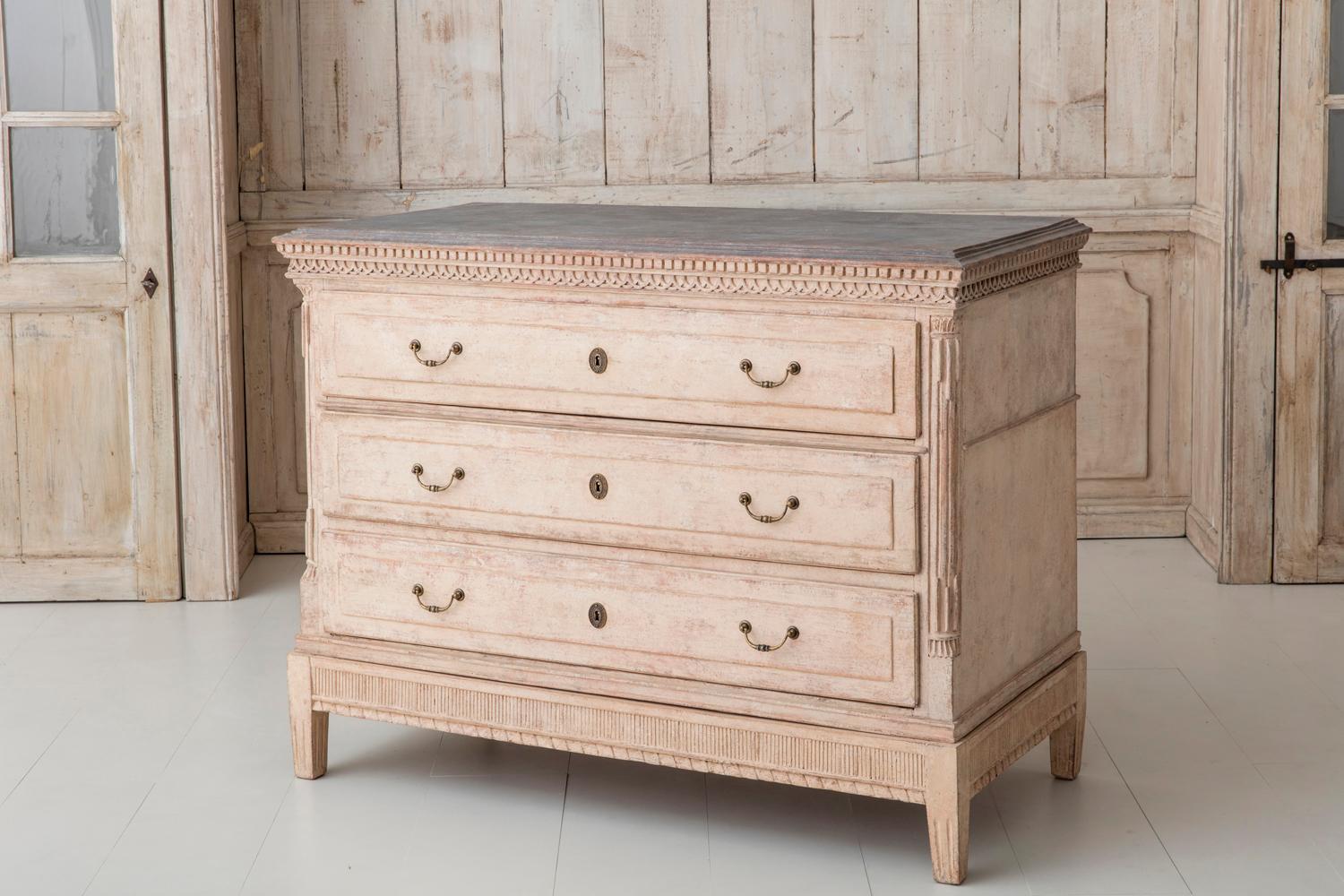Neoclassical 19th Century Danish Large Painted Commode with Bracket Base