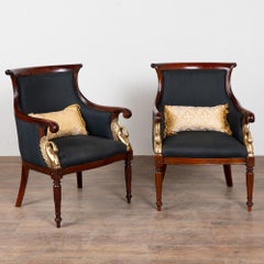 19th-Century Danish Mahogany Biedermeier Armchairs with Carved Swans