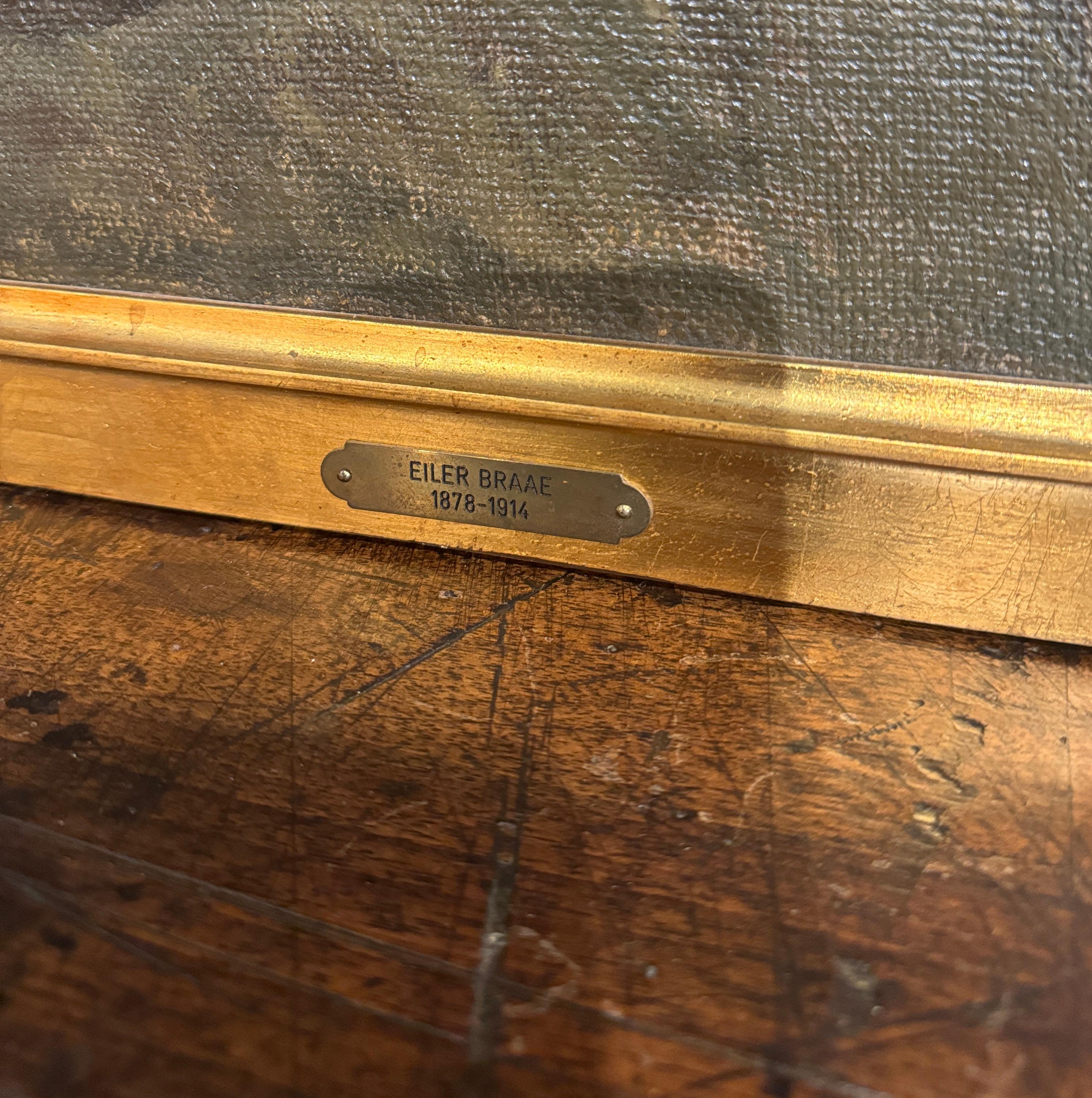19th Century Danish Oil on Canvas Cow Painting in Gilt Frame Signed E. Braae In Excellent Condition In Dallas, TX