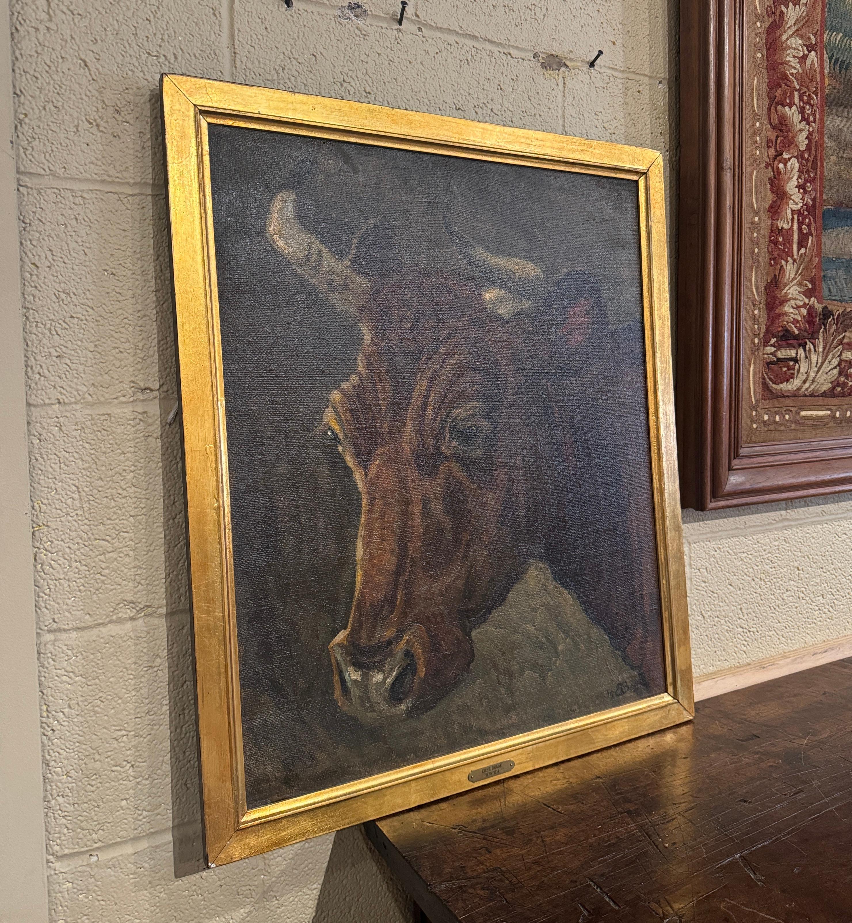 19th Century Danish Oil on Canvas Cow Painting in Gilt Frame Signed E. Braae 5