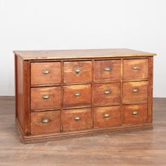 19th Century Danish Pine 12-Drawer Apothecary Sideboard Kitchen Island
