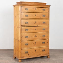 19th Century Danish Pine Highboy Seven Drawer Chest of Drawers