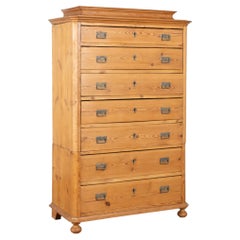 19th Century Danish Pine Highboy Seven Drawer Chest of Drawers