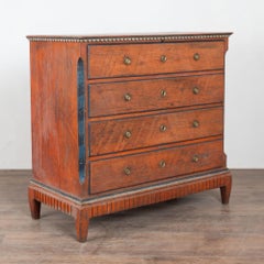 19th Century Danish Pine Large Chest of 4 Drawers with Original Painted Finish
