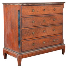 19th Century Danish Pine Large Chest of 4 Drawers with Original Painted Finish