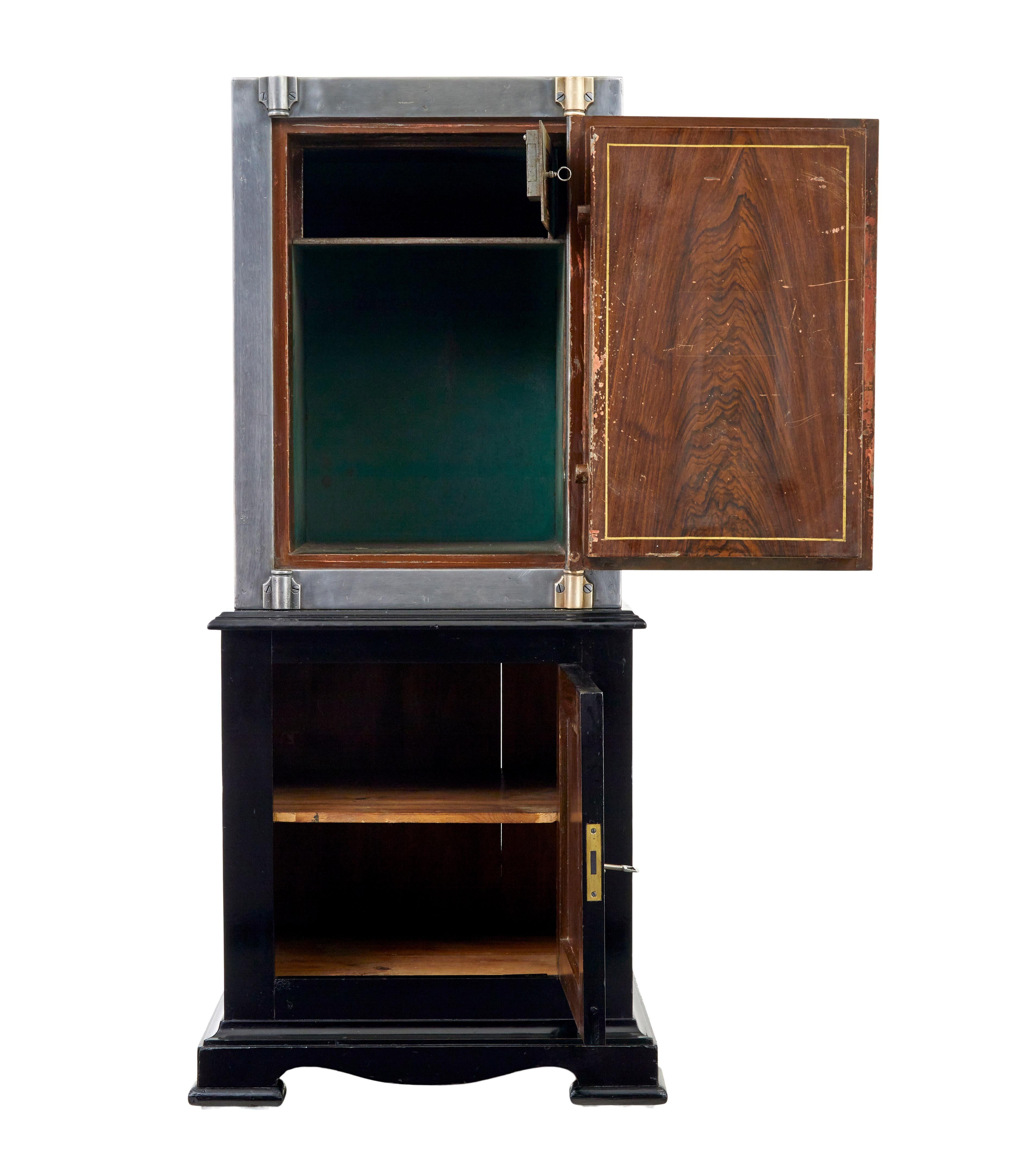 Victorian 19th century Danish polished steel safe on cabinet