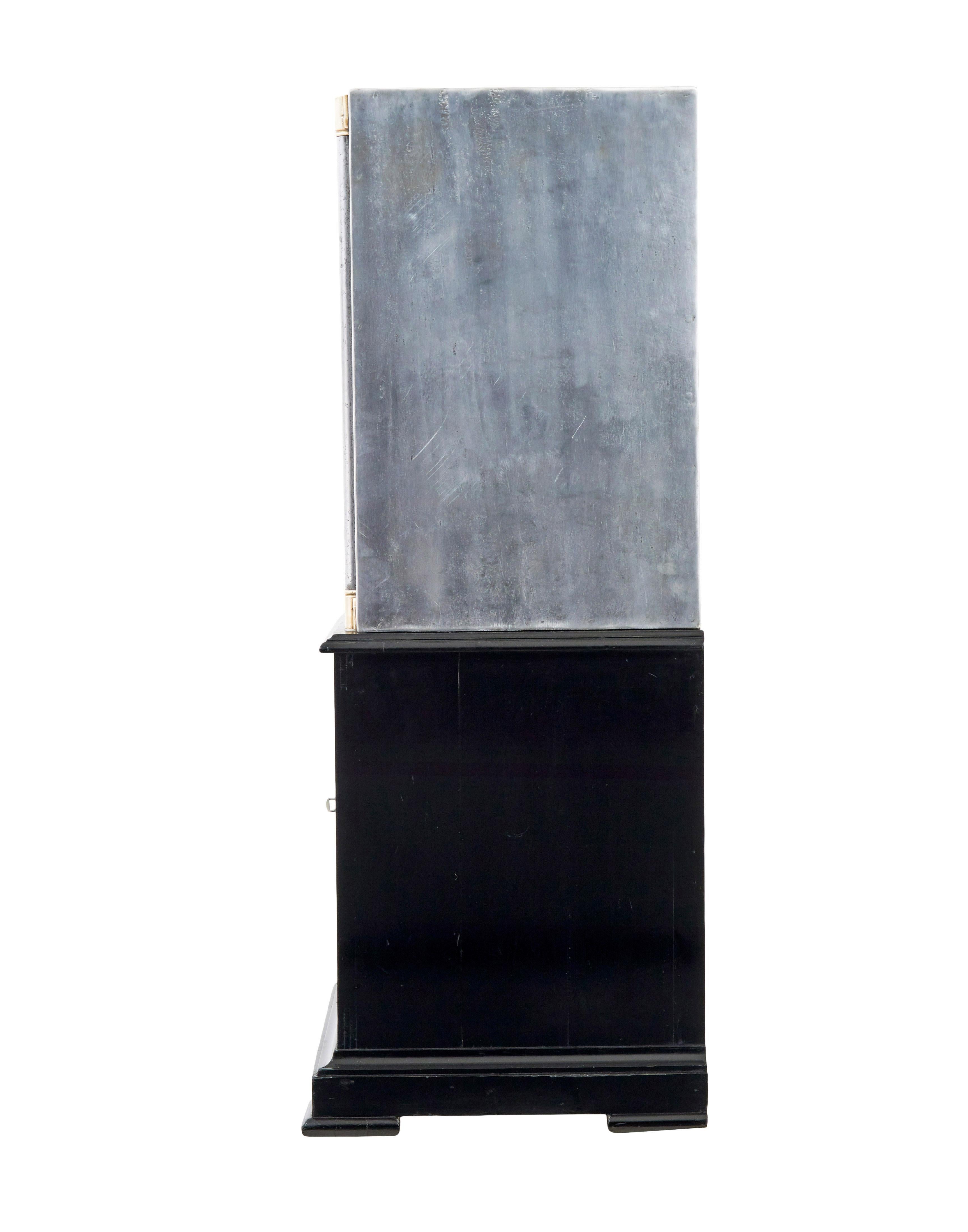 19th century Danish polished steel safe on cabinet In Good Condition For Sale In Debenham, Suffolk