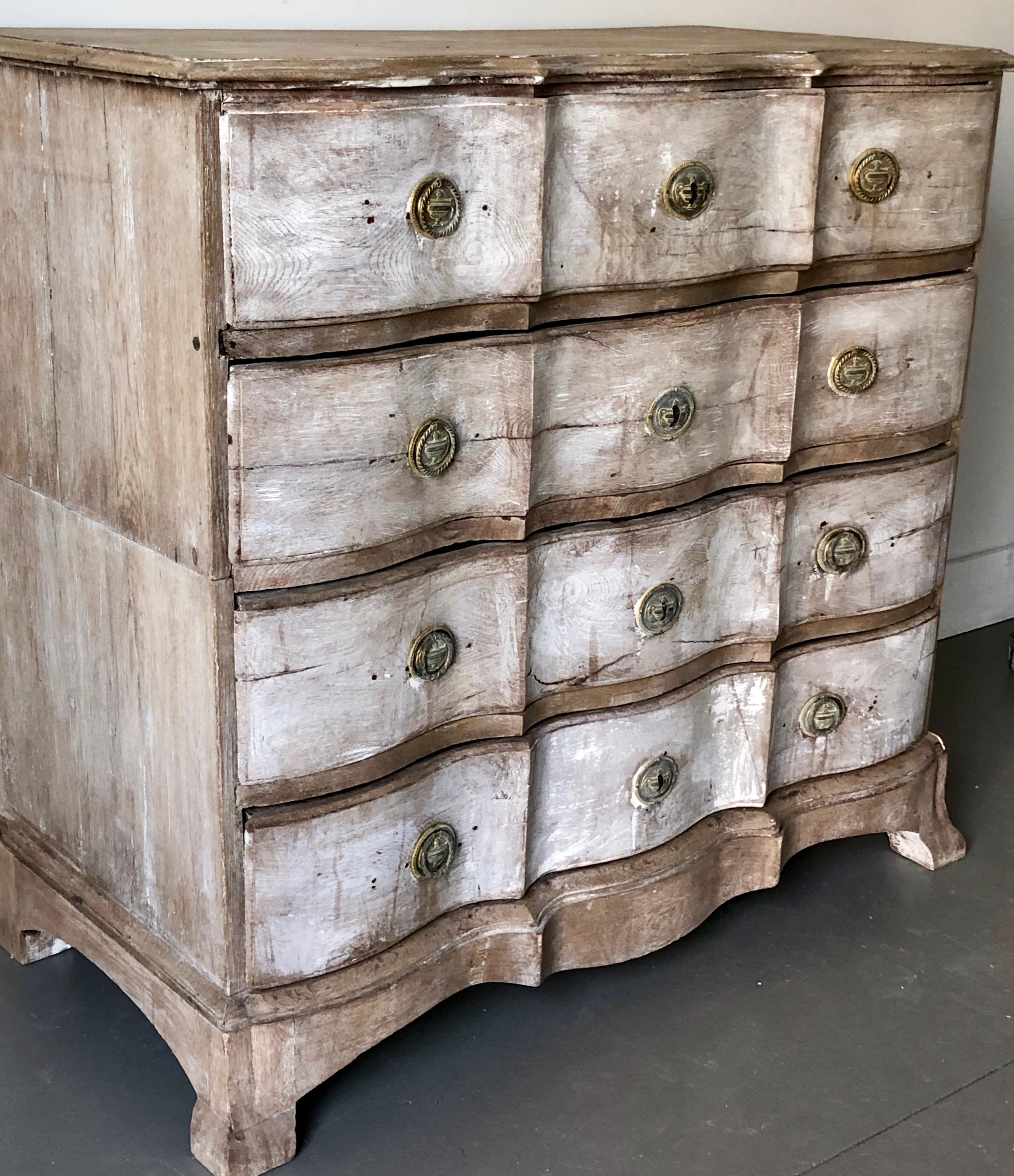 19th Century Danish Serpentine Front Chest in Bleached Oak In Good Condition In Charleston, SC