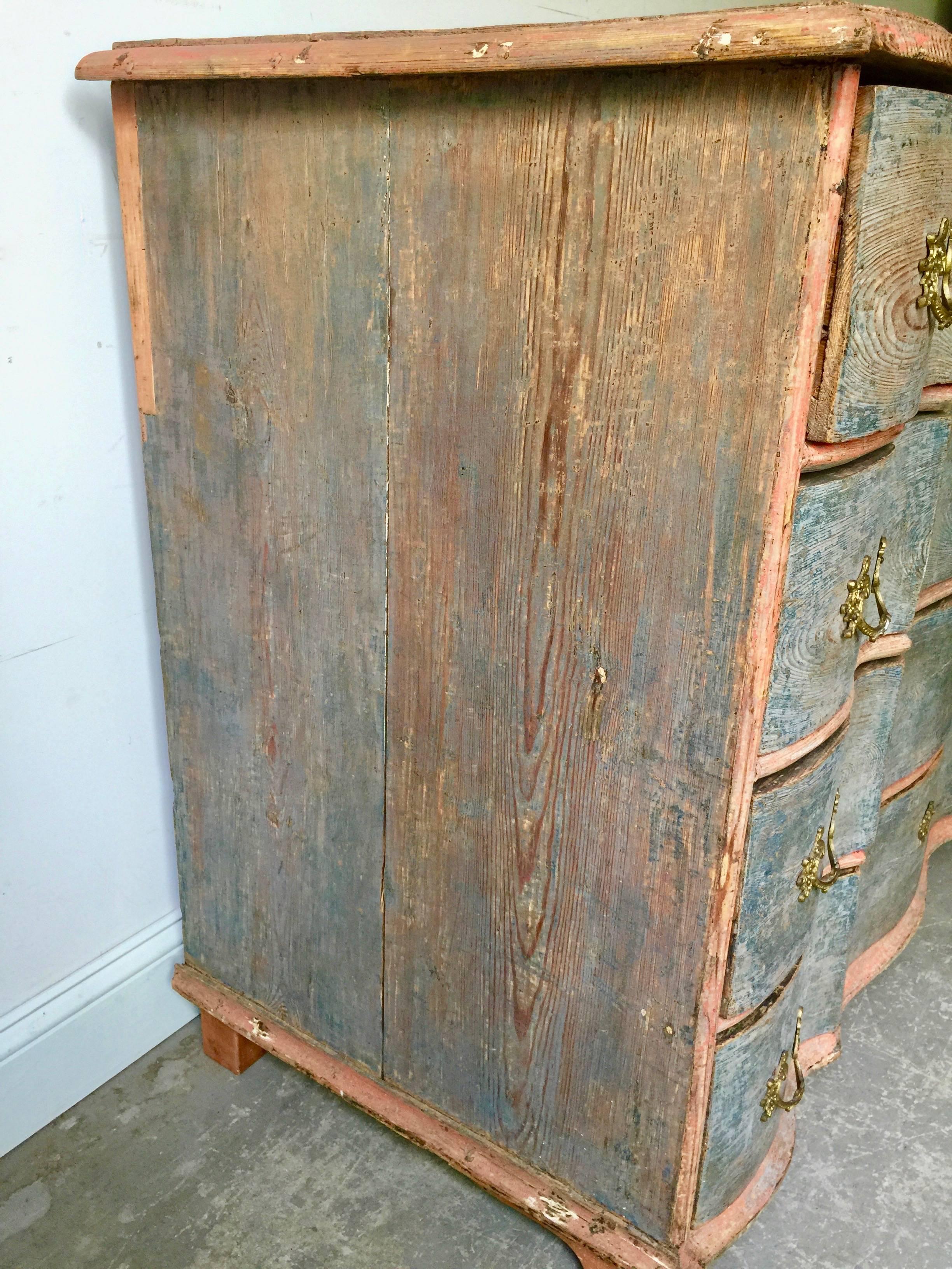 Hand-Carved 19th Century Danish Serpentine Front Chest in Original Color