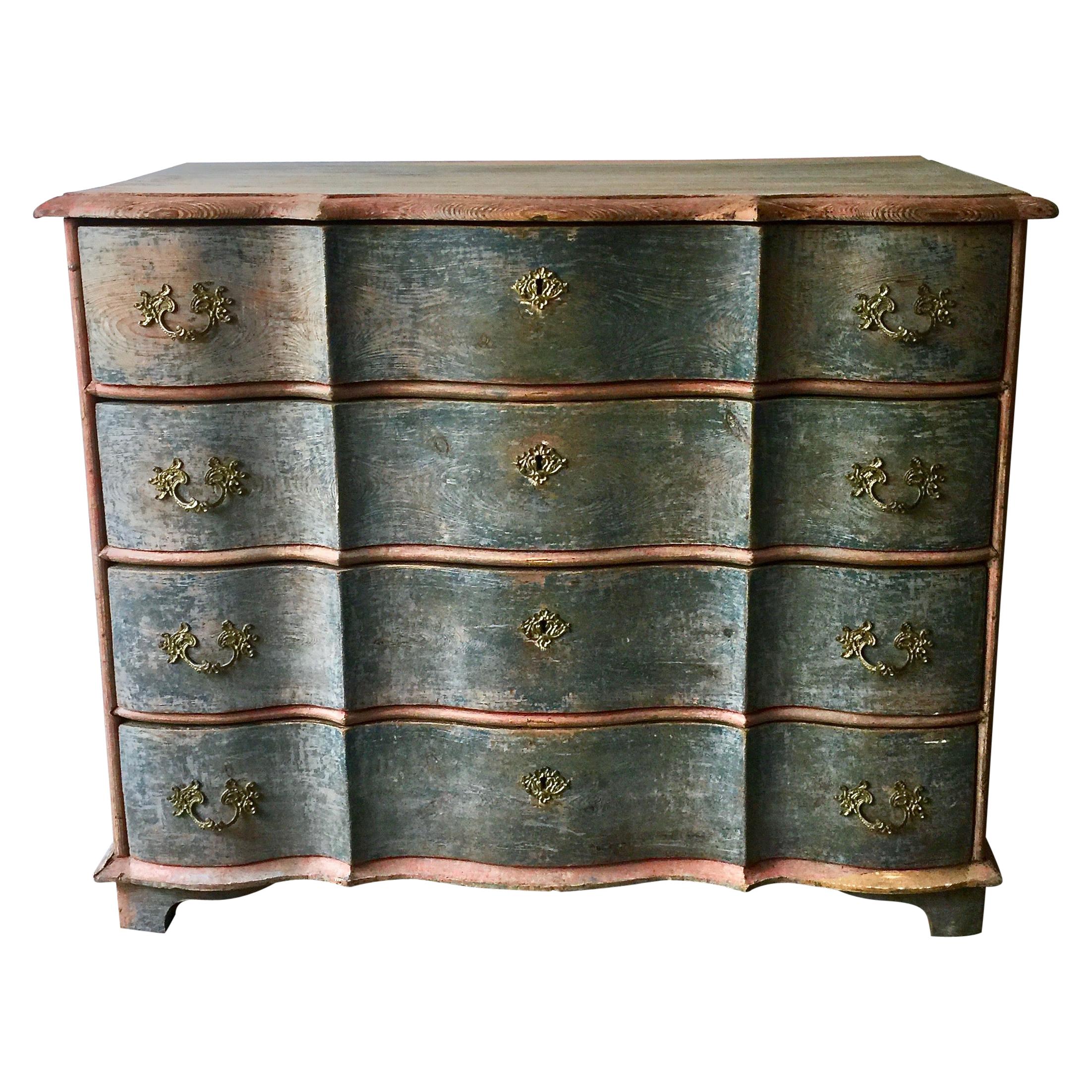 19th Century Danish Serpentine Front Chest in Original Color