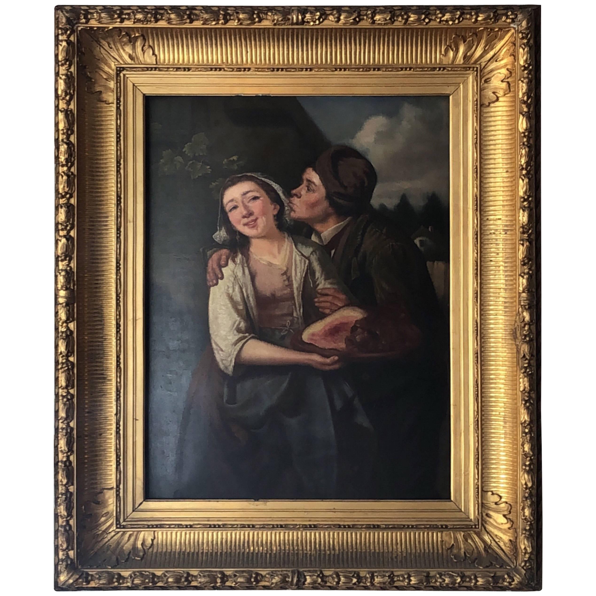 19th Century Danish 'Tender Moments' Oil Painting