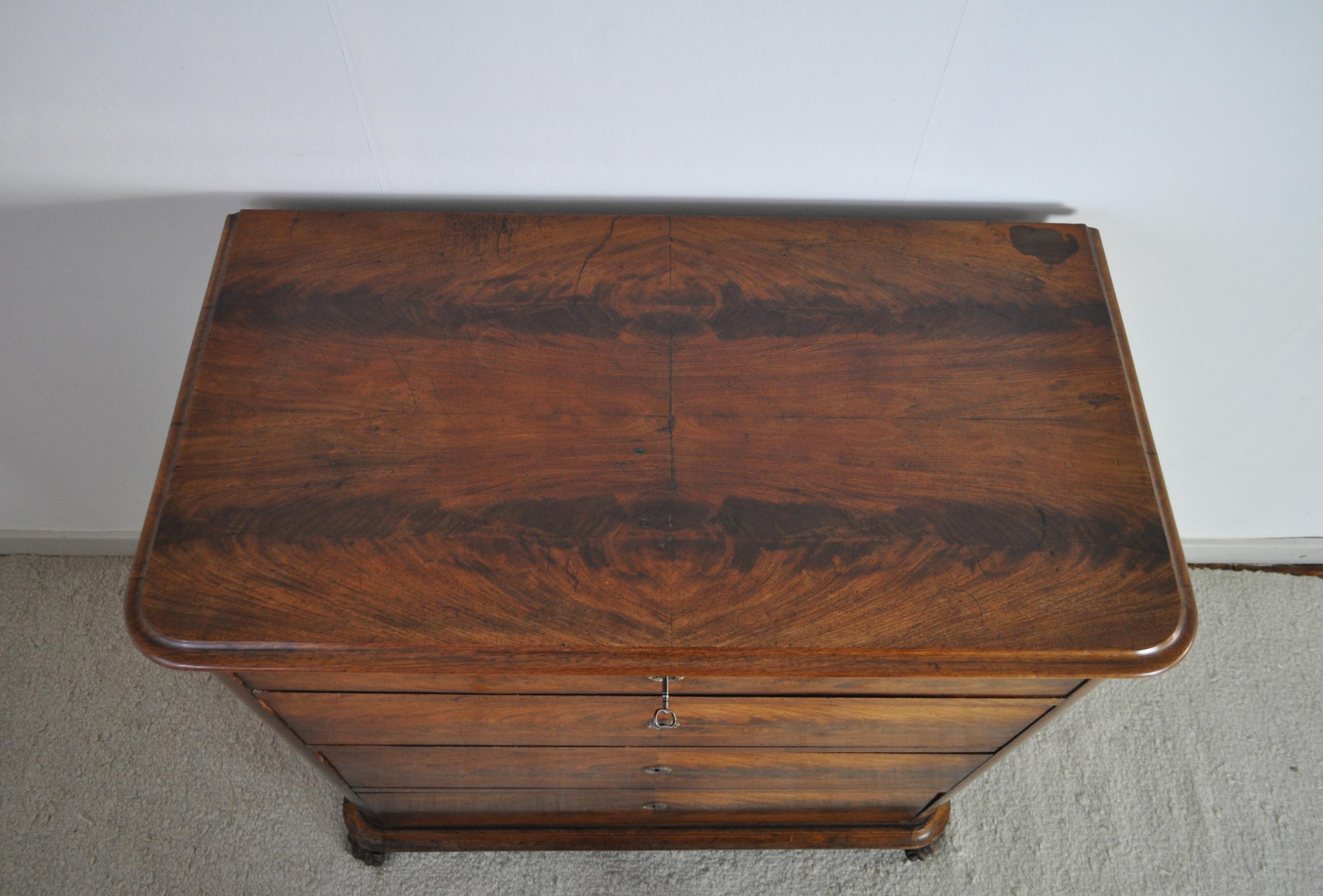 19th Century Danish Walnut Commode or Chest of Drawers Featuring Lions Paw Feet 9