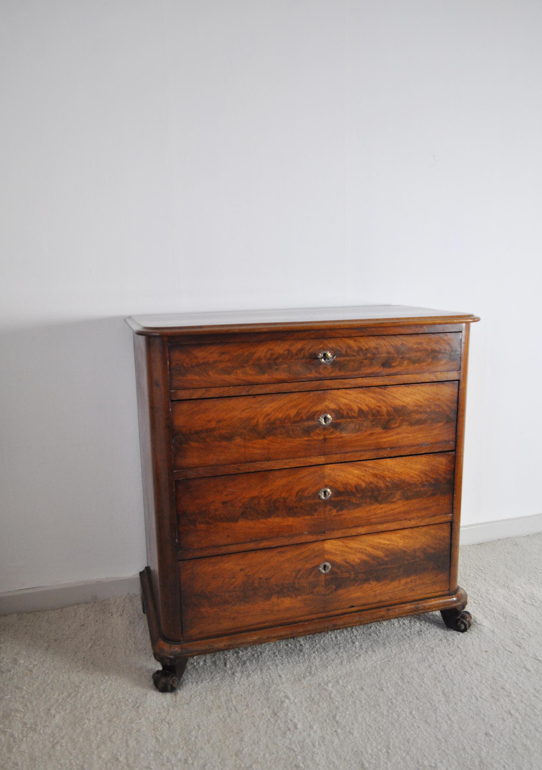 19th Century Danish Walnut Commode or Chest of Drawers Featuring Lions Paw Feet 1