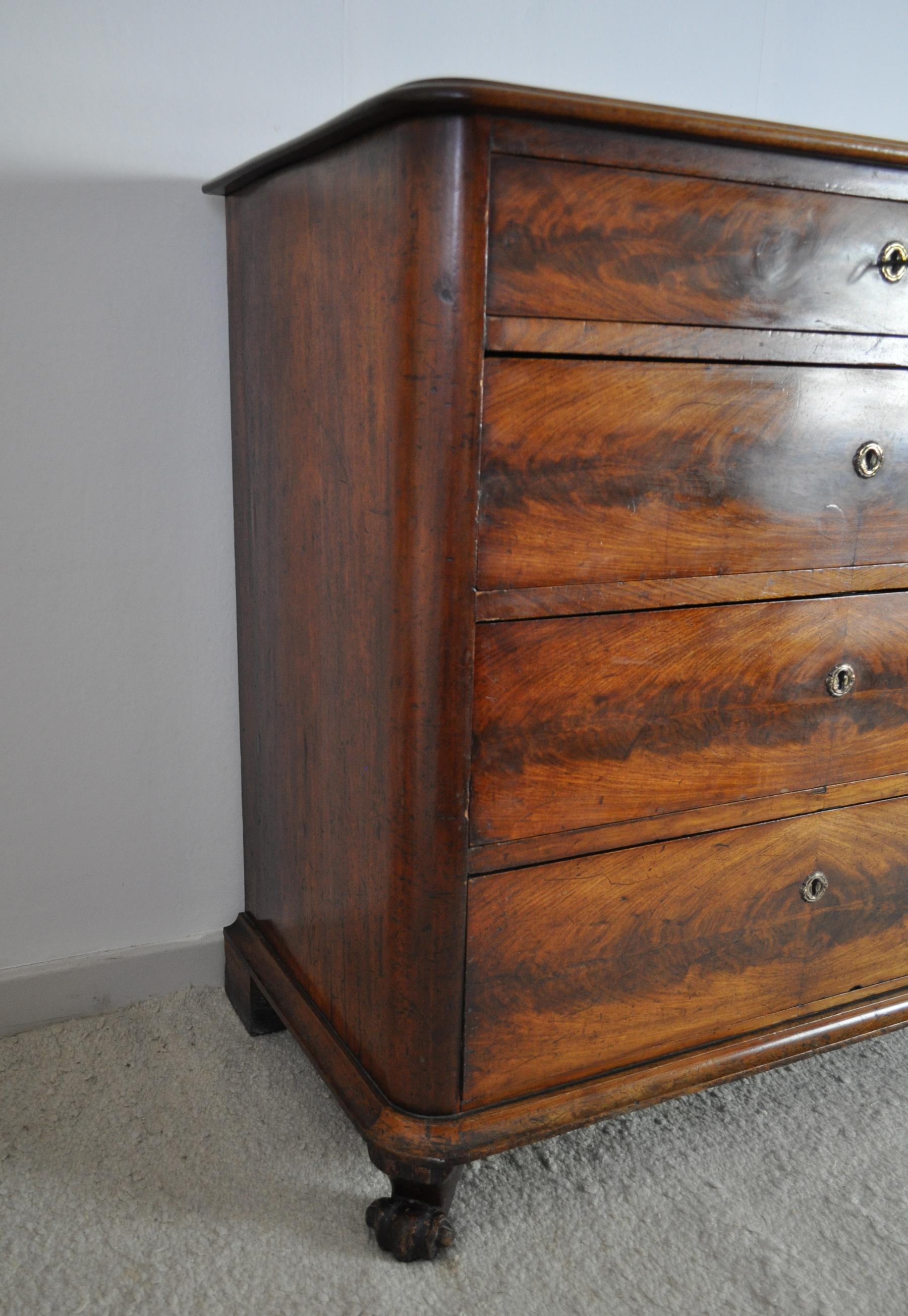 19th Century Danish Walnut Commode or Chest of Drawers Featuring Lions Paw Feet 2