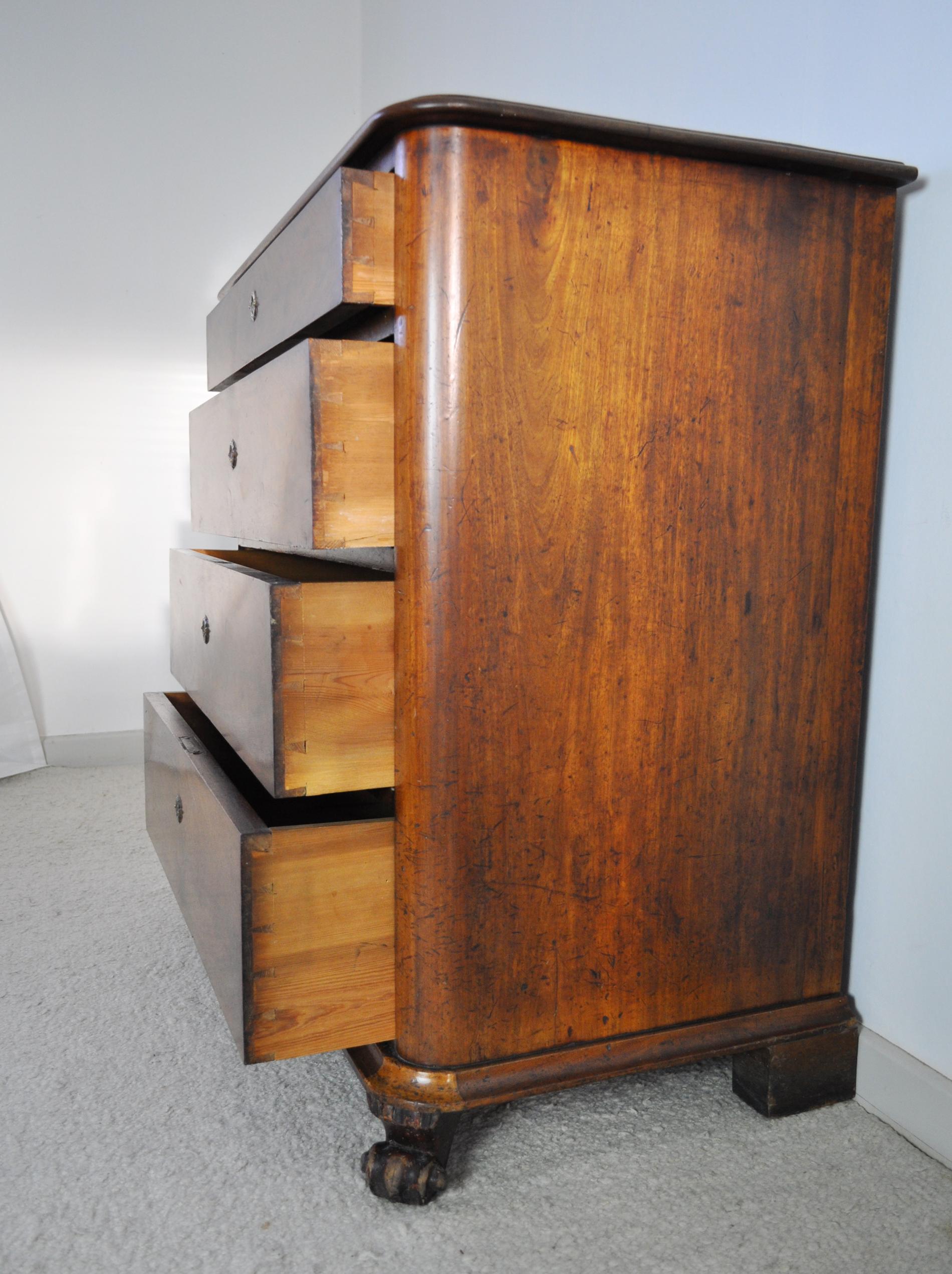 19th Century Danish Walnut Commode or Chest of Drawers Featuring Lions Paw Feet 3