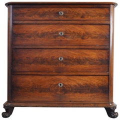 19th Century Danish Walnut Commode or Chest of Drawers Featuring Lions Paw Feet