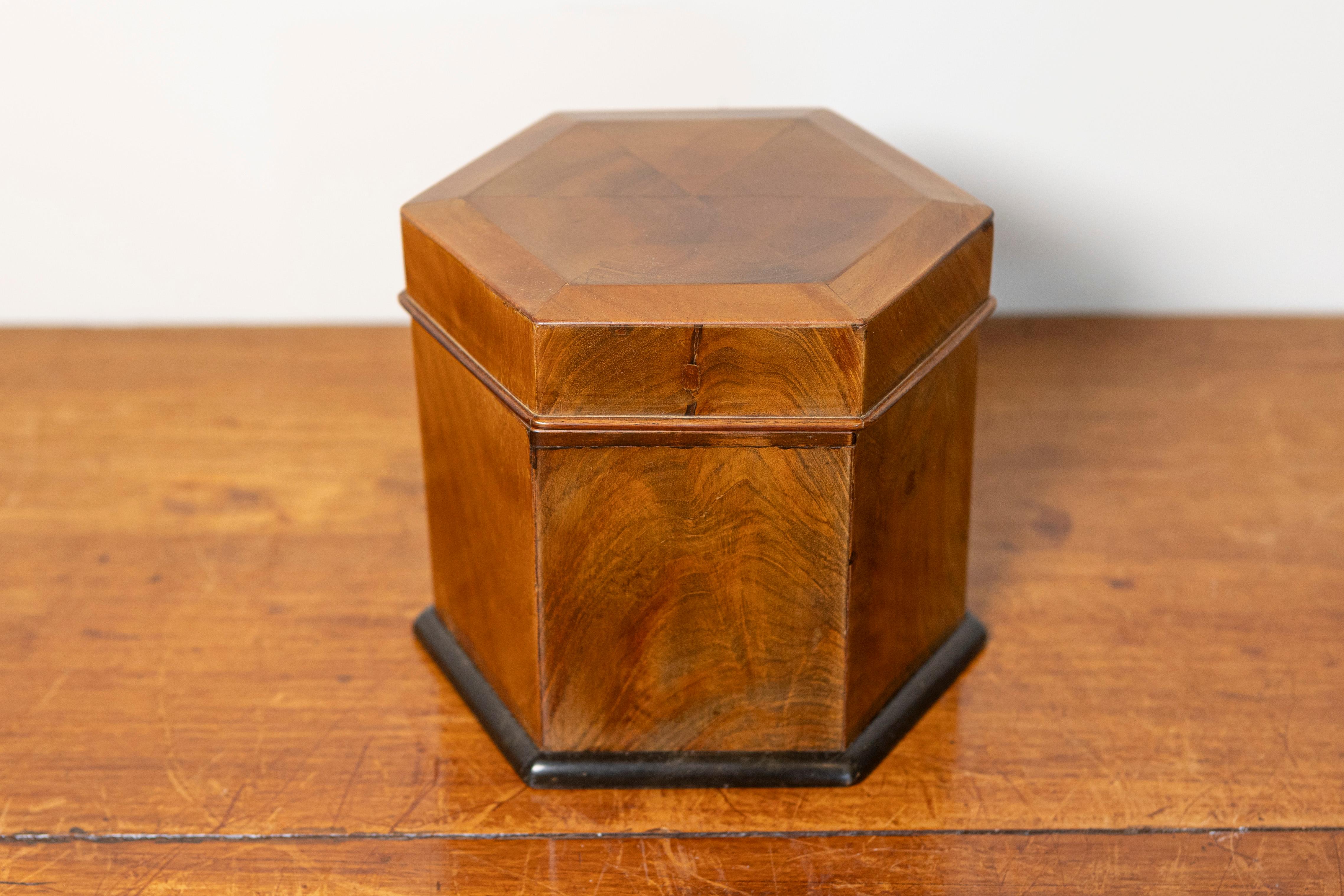 This exquisite 19th-century Danish tea caddy, dating to circa 1860, is a fine example of elegant craftsmanship and refined design. Made from rich walnut wood, the box showcases a striking grain pattern that enhances its natural warmth and depth. The