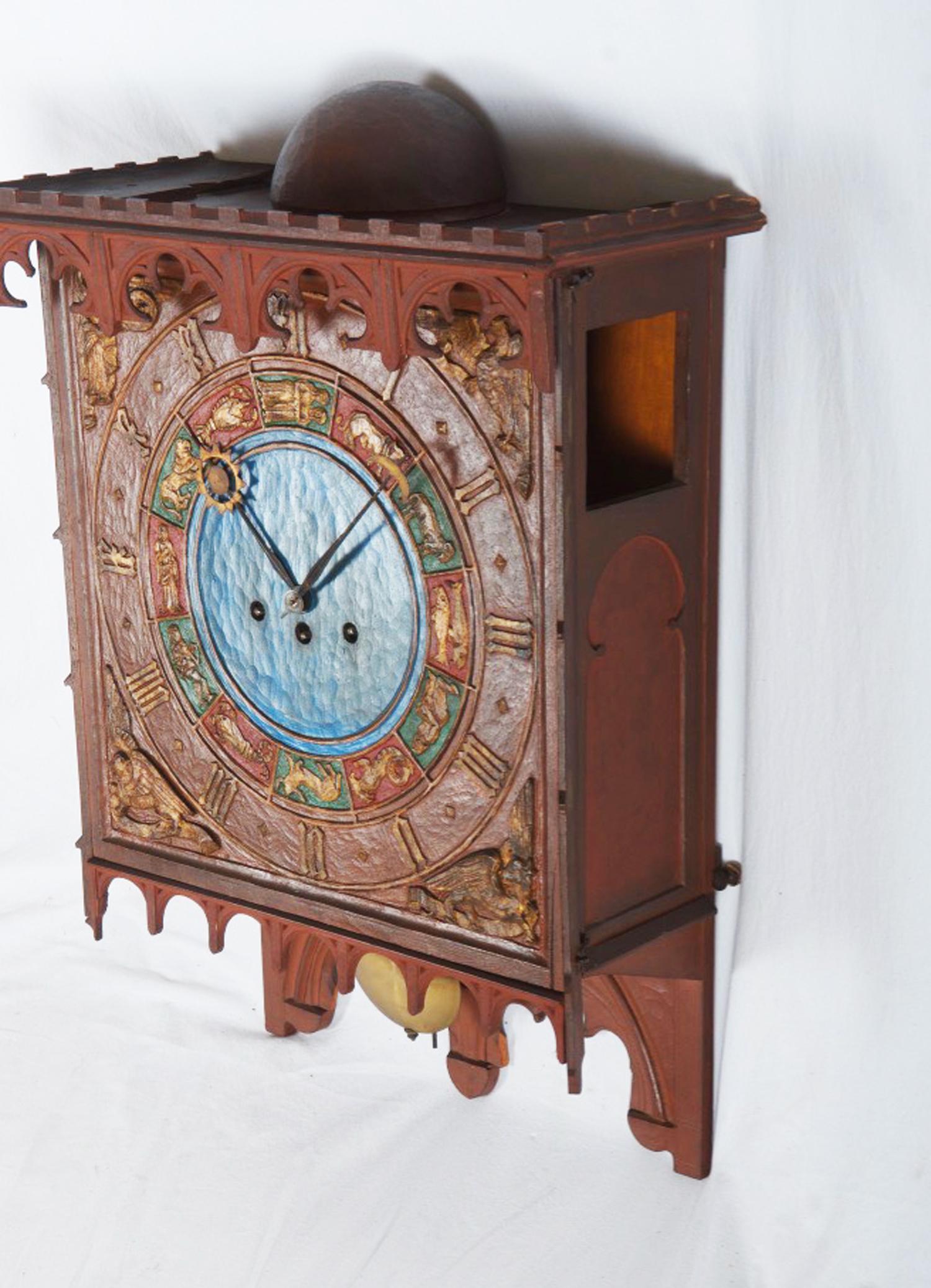 19th Century Danish Wooden Zodiac Clock in Gothic Style 1