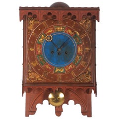 Antique 19th Century Danish Wooden Zodiac Clock in Gothic Style