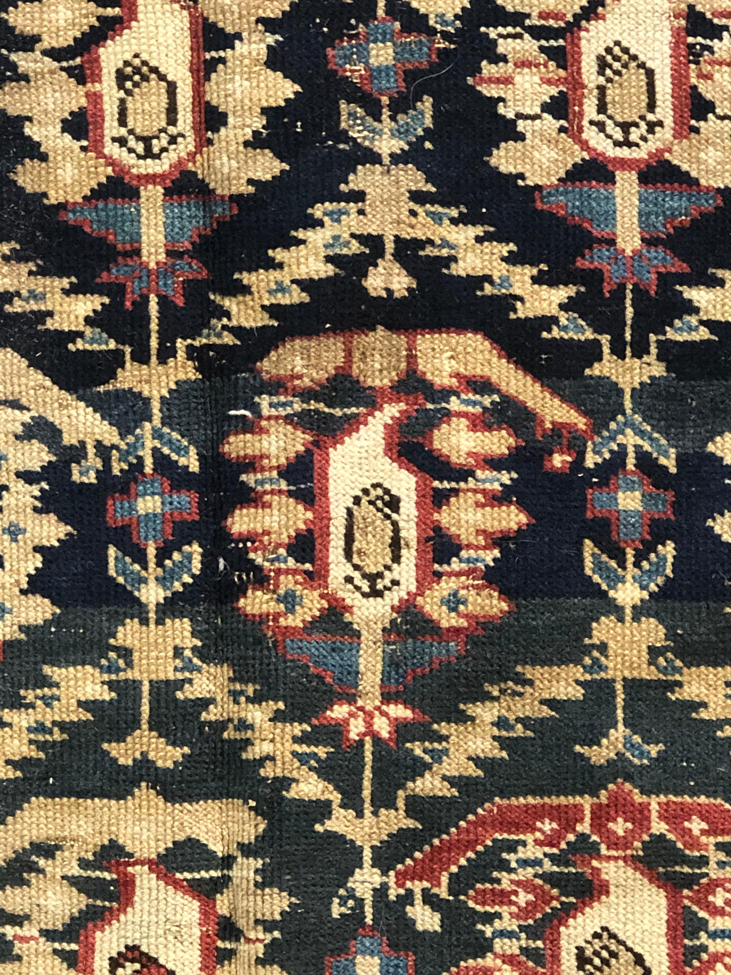 19th Century Dark Blu White Boteh and Birds Caucasus Runner Rug, ca 1890 In Good Condition For Sale In Firenze, IT