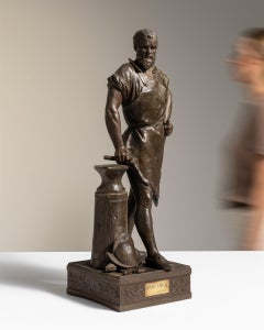 19th Century Dark Bronze Figurative Sculpture on Marble Base, France