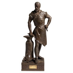 19th Century Dark Bronze Figurative Sculpture on Marble Base, France