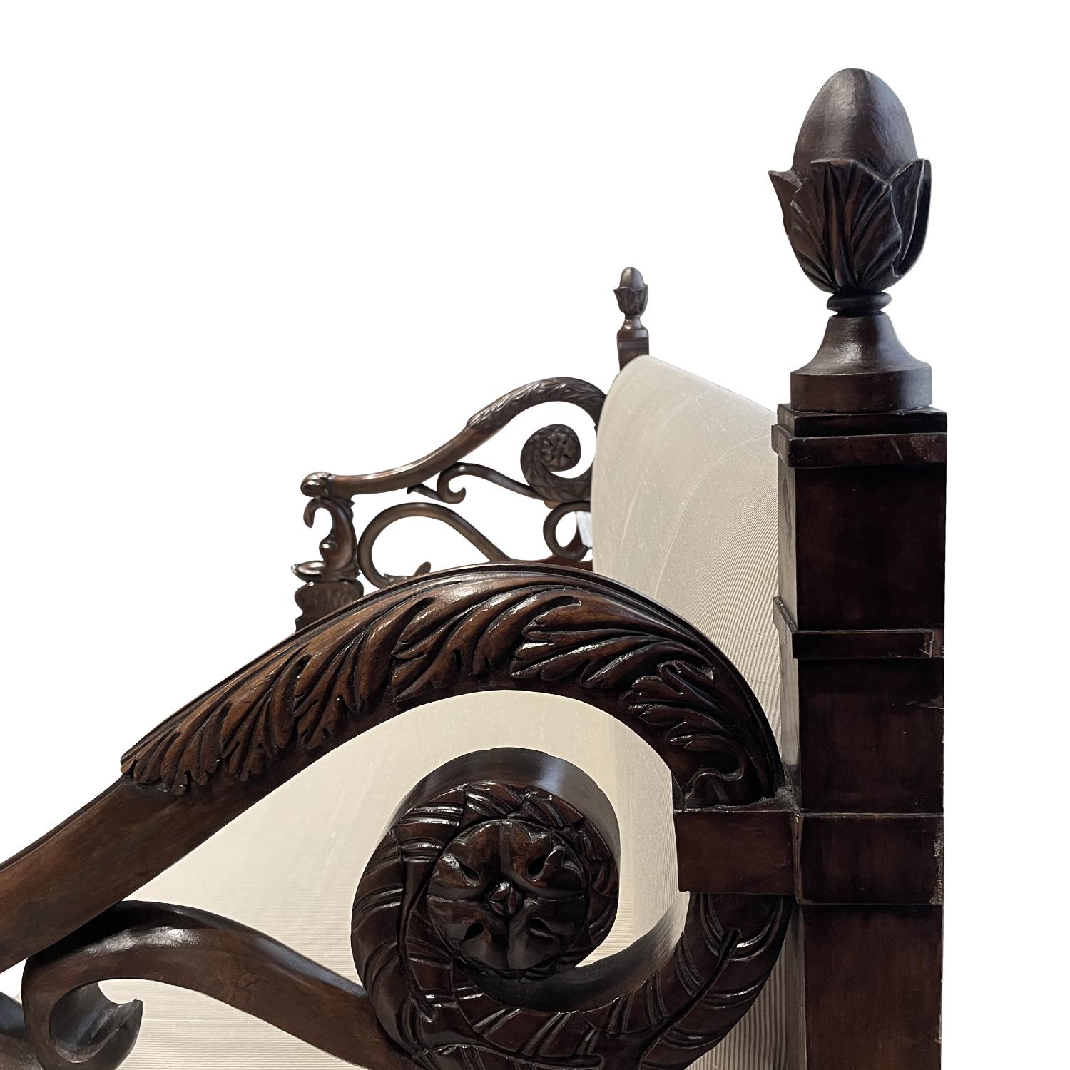 19th Century Baltic Mahogany Long Bench - Antique Empire Silk Sofa, Canapé For Sale 1