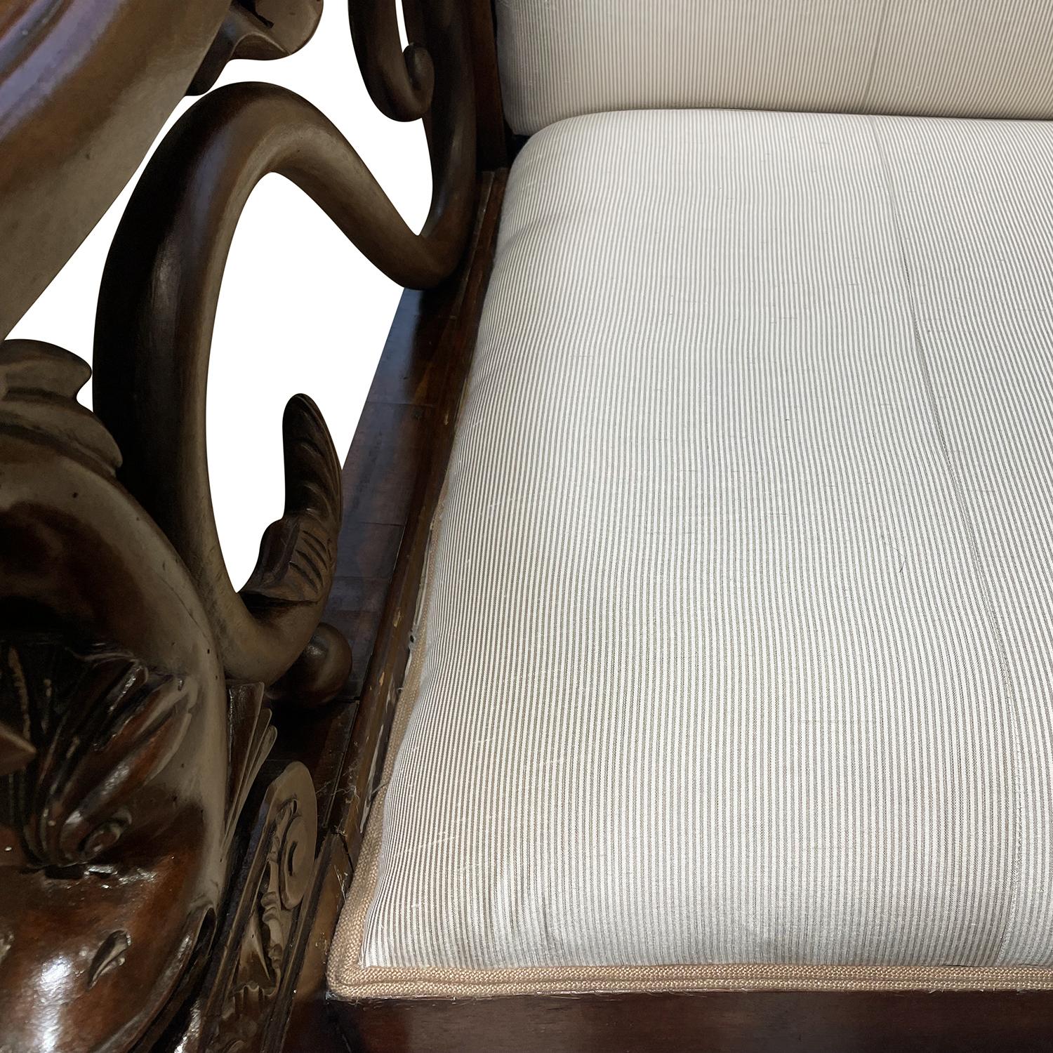 19th Century Baltic Mahogany Long Bench - Antique Empire Silk Sofa, Canapé For Sale 4