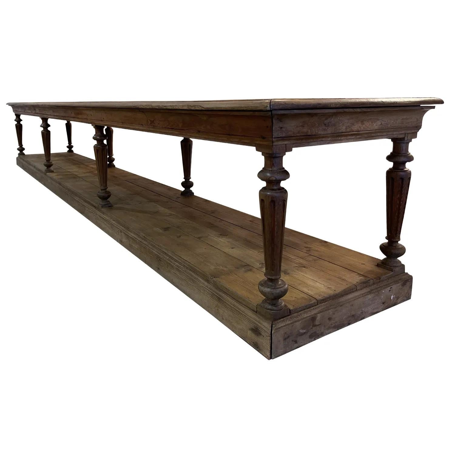 Hand-Carved 19th Century Dark-Brown French Antique Oakwood Monumental Tailor’s Table For Sale