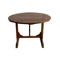 19th Century Dark-Brown French Folding Wine Table, Small Walnut Dining Table