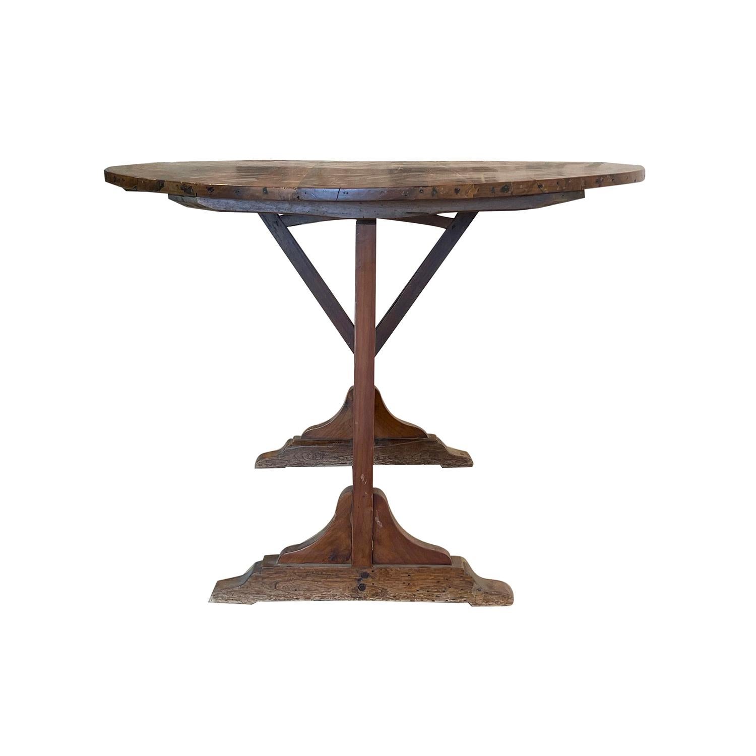 19th Century Dark-Brown French Folding Wine Table, Small Walnut Dining Table 1
