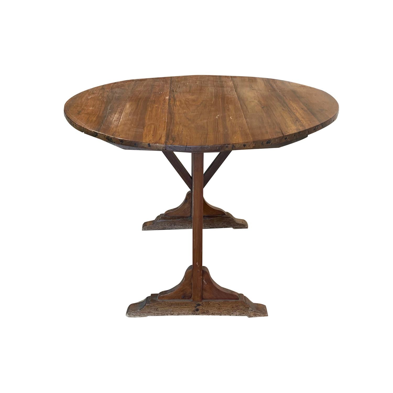 19th Century Dark-Brown French Folding Wine Table, Small Walnut Dining Table 2