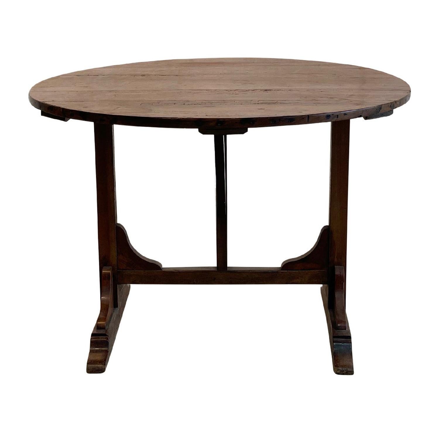 19th Century Dark-Brown French Folding Wine Table, Small Walnut Dining Table