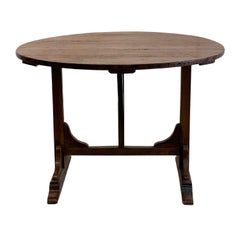 Antique 19th Century Dark-Brown French Folding Wine Table, Small Walnut Dining Table