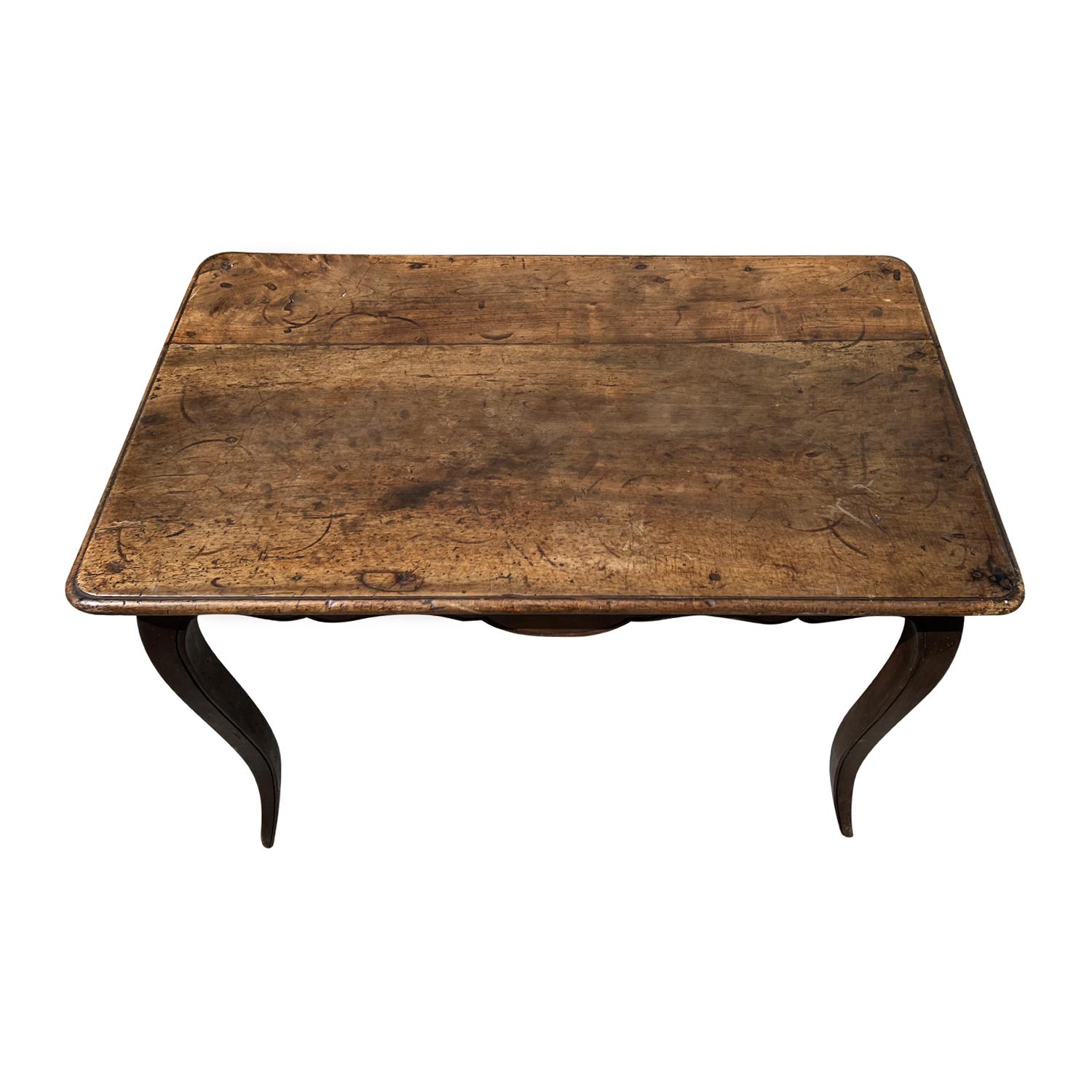 Baroque 19th Century French Provincial Walnut Side Table, Antique Farm Table For Sale
