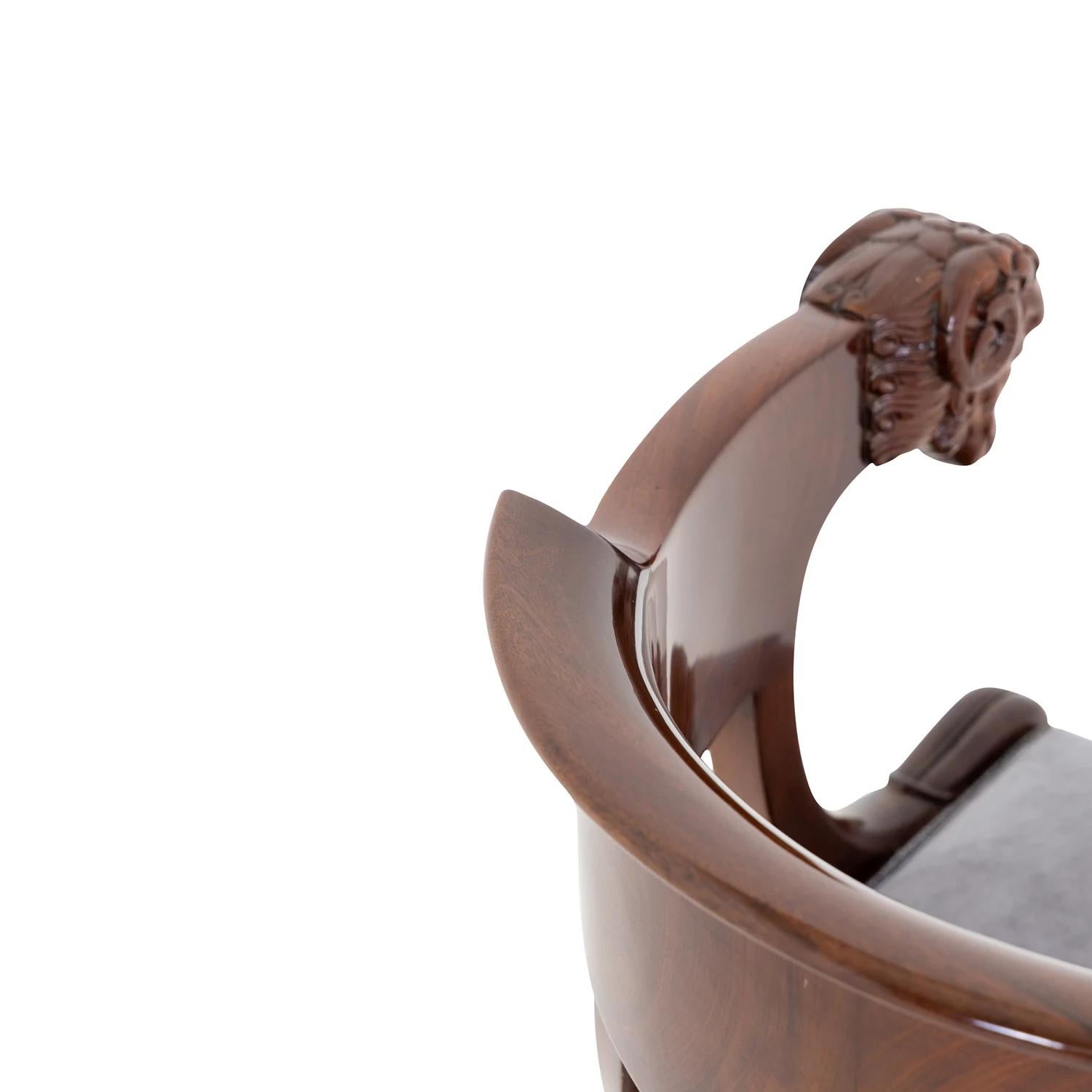 19th Century German Biedermeier Polished Mahogany Armchair - Antique Side Chair For Sale 8