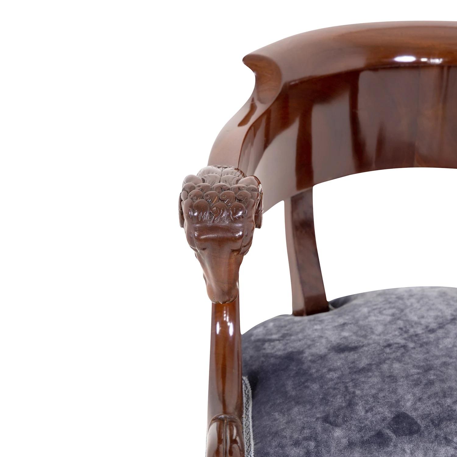 19th Century German Biedermeier Polished Mahogany Armchair - Antique Side Chair For Sale 10
