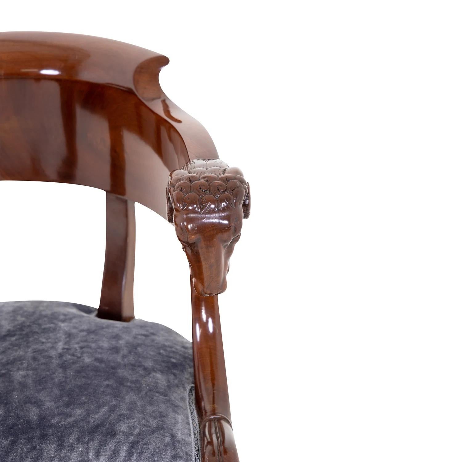 19th Century German Biedermeier Polished Mahogany Armchair - Antique Side Chair For Sale 11