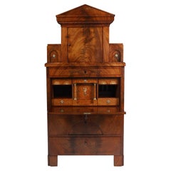 19th Century German Biedermeier Veneered Mahogany Cabinet - Used Secretary