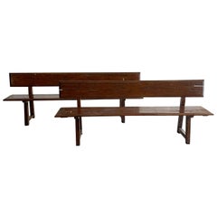 19th Century Dark-Brown Italian Pair of Antique Chestnut Benches
