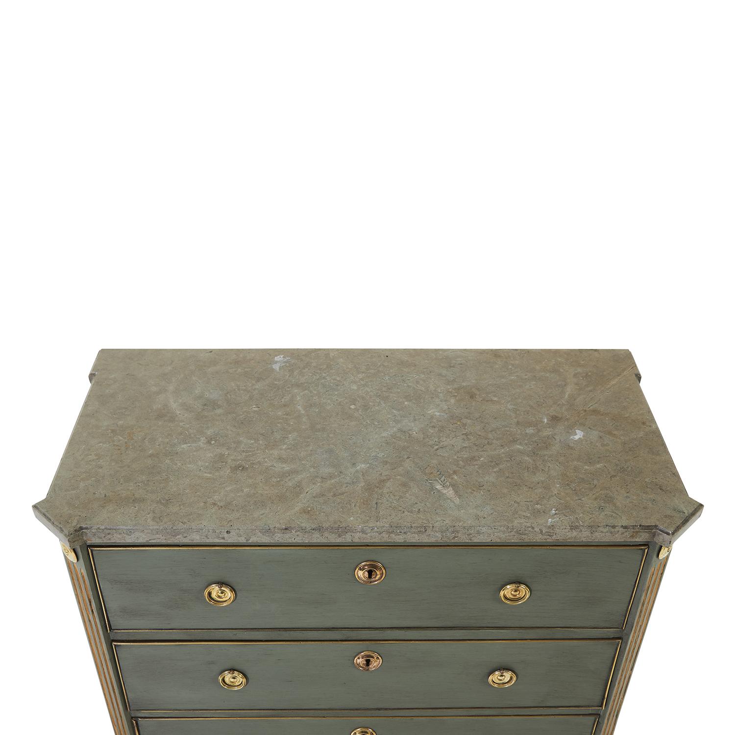 European 19th Century Dark-Green Swedish Gustavian Pinewood Commode - Antique Chest