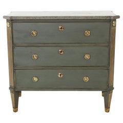 19th Century Dark-Green Swedish Gustavian Pinewood Commode - Antique Chest