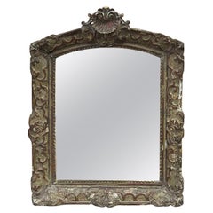 Espejo de Pared de Madera de Pino Estilo Luis XV Francés Antiguo Siglo XIX Gris Oscuro