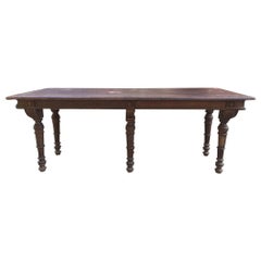 19th Century Dark Oak French Dining Table with Carved Legs