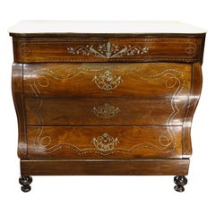 Antique 19th Century Dark Wood and Silver Inlaid Spanish Chest of Drawers, circa 1830