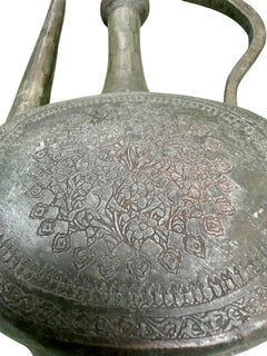 19th Century Dated Persian Qajar Tinned Copper Ewer Ablution Basin Set, 1878.