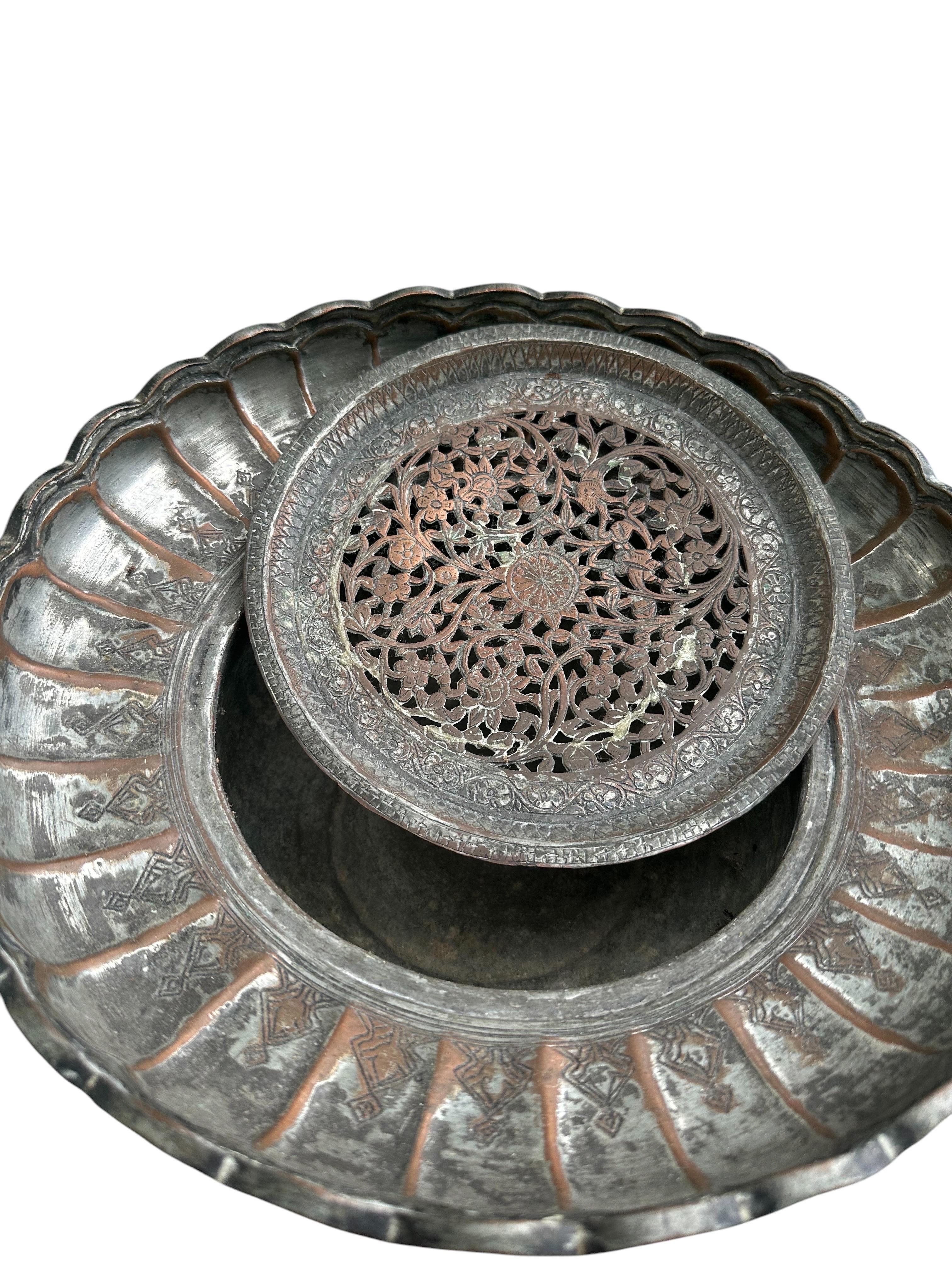 19th Century Dated Persian Qajar Tinned Copper Ewer Ablution Basin Set ...