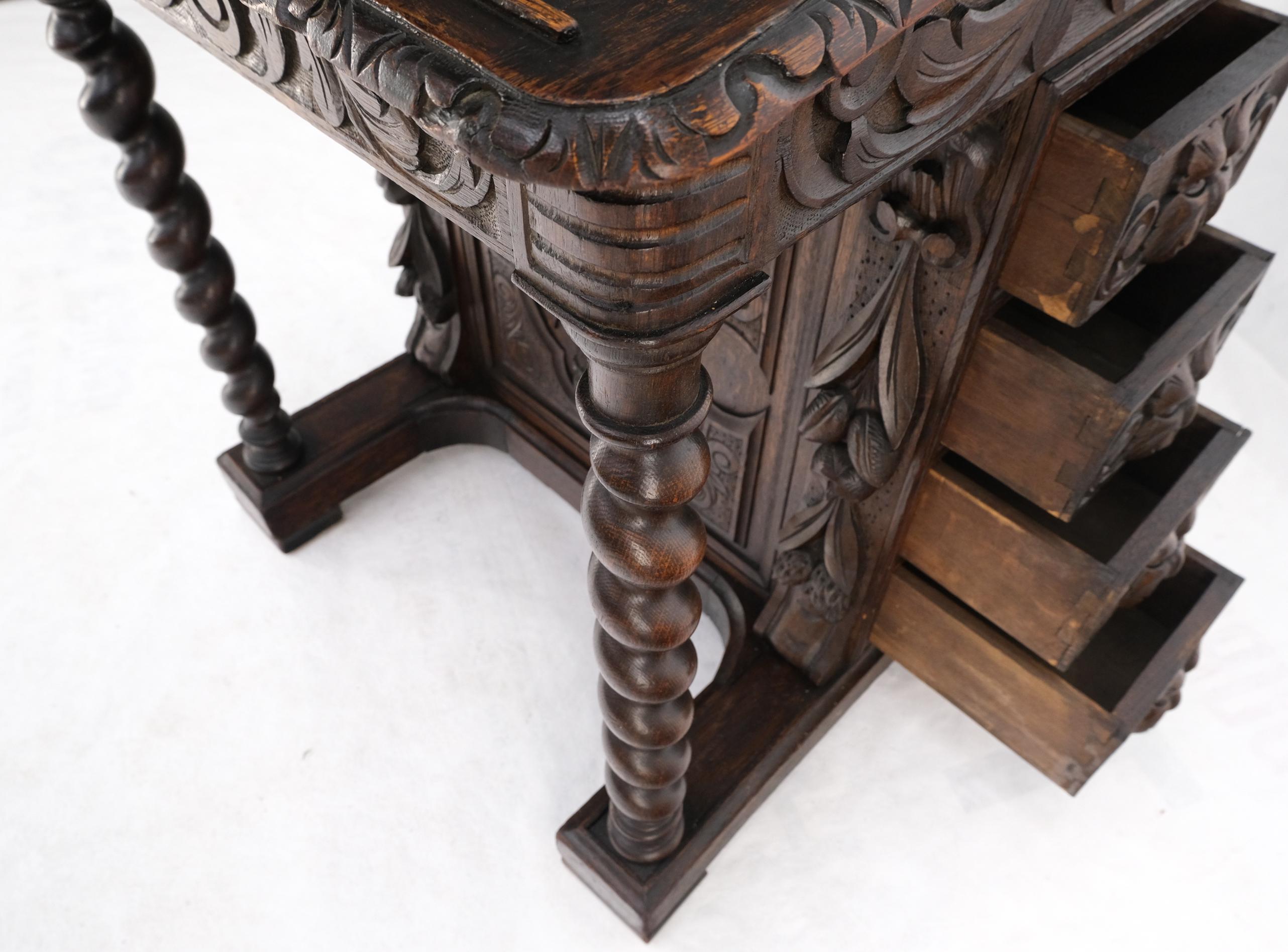 19th Century Davenport Heavily Carved Oak Desk w/ Rope Twist Supports 4 Drawers For Sale 5
