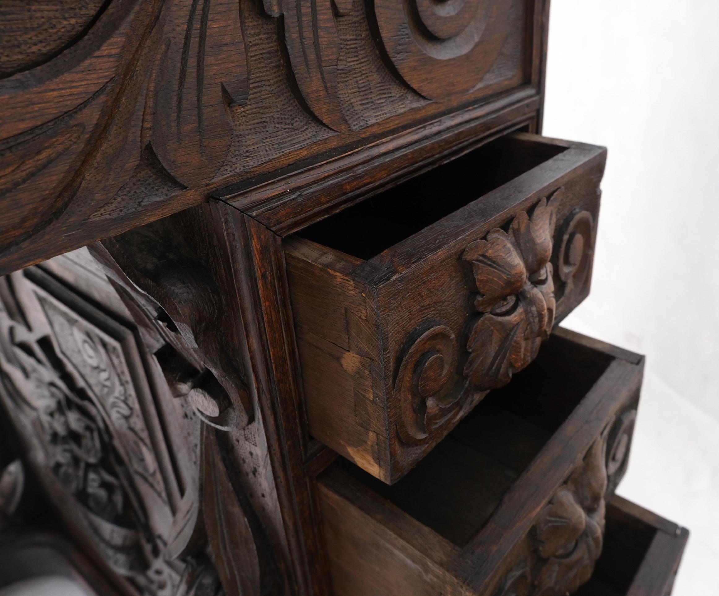 19th Century Davenport Heavily Carved Oak Desk w/ Rope Twist Supports 4 Drawers For Sale 3